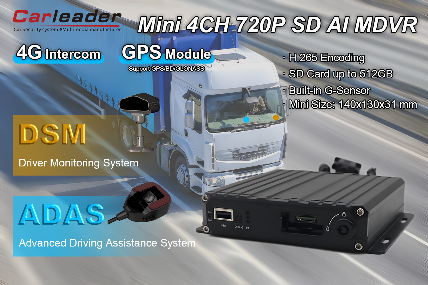 4CH AHD 1080P SD কার্ড AI MDVR সমর্থন DSM ADAS
