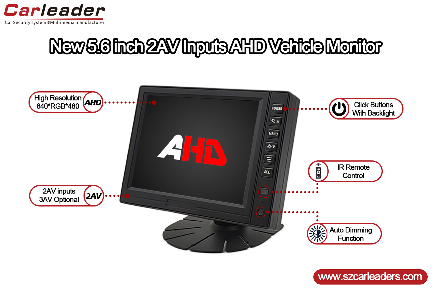 5 ইঞ্চি TFT LCD ডিজিটাল প্যানেল AHD মনিটর